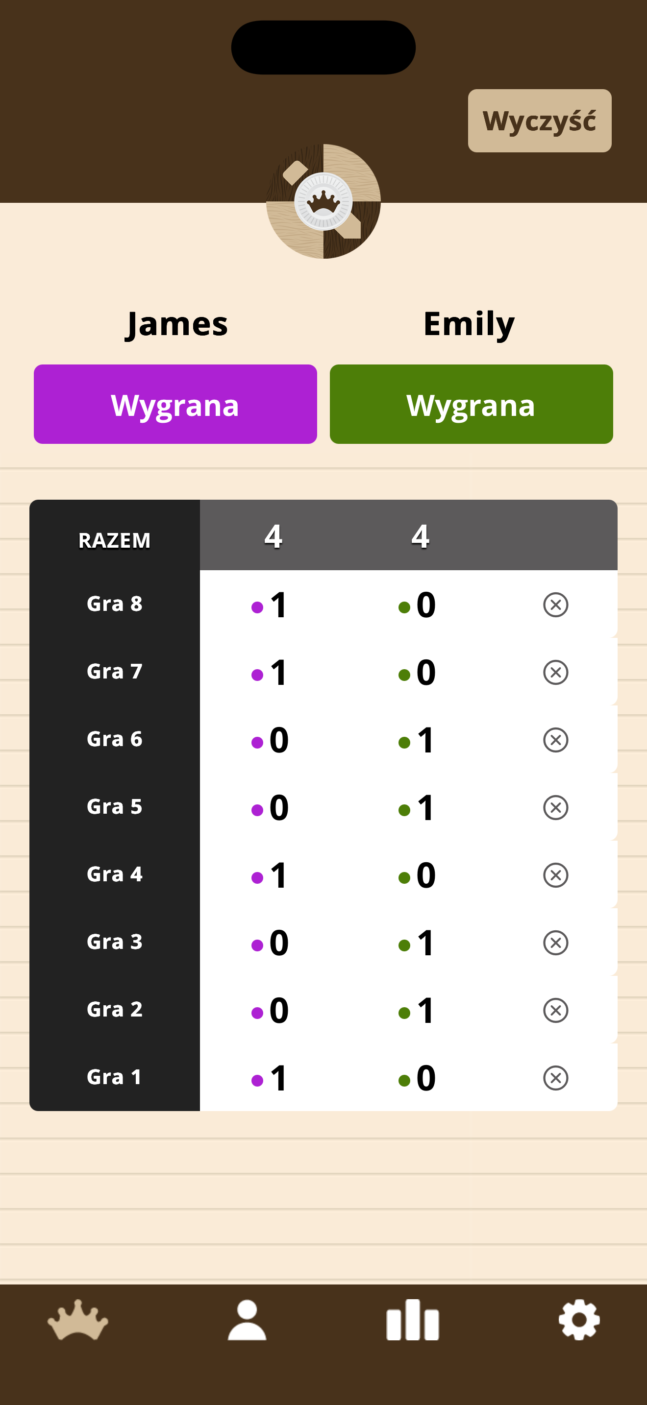 Warcaby: Notatnik Wyników